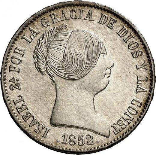 Аверс монеты - 10 реалов 1852 года Семиконечные звёзды - цена серебряной монеты - Испания, Изабелла II