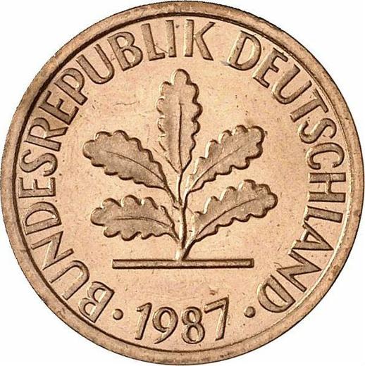 Реверс монеты - 1 пфенниг 1987 года F - цена  монеты - Германия, ФРГ