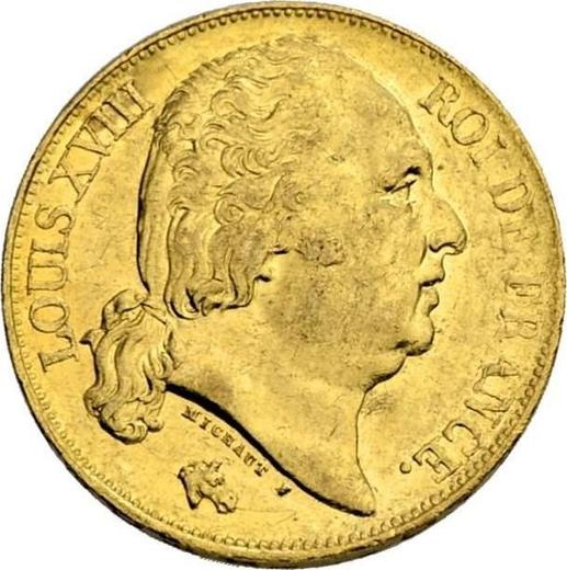 Аверс монеты - 20 франков 1820 года Q "Тип 1816-1824" Перпиньян - цена золотой монеты - Франция, Людовик XVIII
