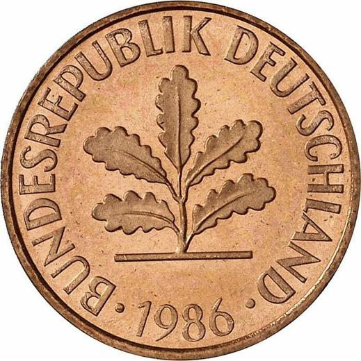 Реверс монеты - 2 пфеннига 1986 года D - цена  монеты - Германия, ФРГ
