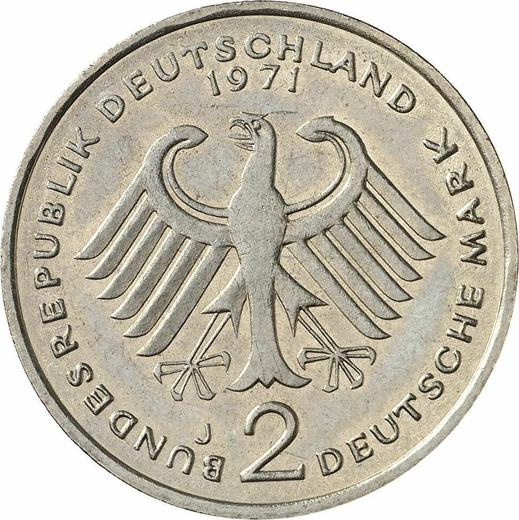 Reverso 2 marcos 1971 J "Theodor Heuss" - valor de la moneda  - Alemania, RFA