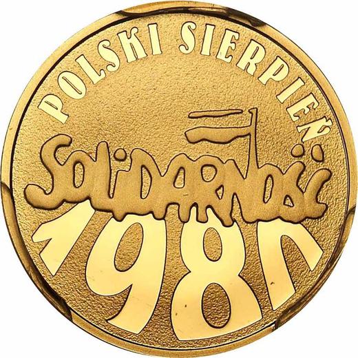 Reverso 30 eslotis 2010 MW "Agosto polaco de 1980 - Solidaridad" - valor de la moneda de oro - Polonia, República moderna