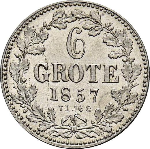 Реверс монеты - 6 гротенов 1857 года - цена серебряной монеты - Бремен, Вольный ганзейский город