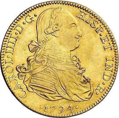 Anverso 8 escudos 1794 Mo FM - valor de la moneda de oro - México, Carlos IV