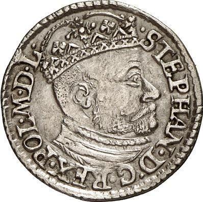 Аверс монеты - Трояк (3 гроша) 1582 года "Большая голова" - цена серебряной монеты - Польша, Стефан Баторий