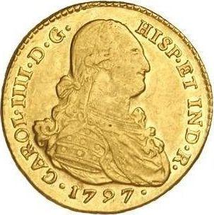 Аверс монеты - 2 эскудо 1797 года P JF - цена золотой монеты - Колумбия, Карл IV