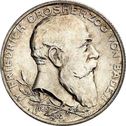 Аверс монеты - 2 марки 1902 года "Баден" 50 лет правления - цена серебряной монеты - Германия, Германская Империя