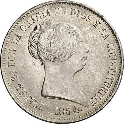 Аверс монеты - 20 реалов 1854 года Шестиконечные звёзды - цена серебряной монеты - Испания, Изабелла II