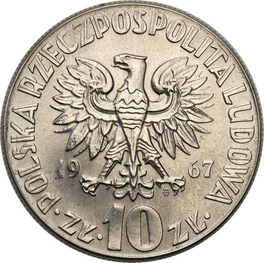 Аверс монеты - Пробные 10 злотых 1967 года MW JG "Николай Коперник" Никель - цена  монеты - Польша, Народная Республика