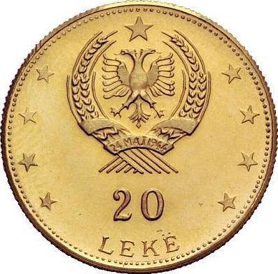 Rewers monety - 20 leków 1968 Bez cechy probierczej - cena złotej monety - Albania, Republika Ludowa