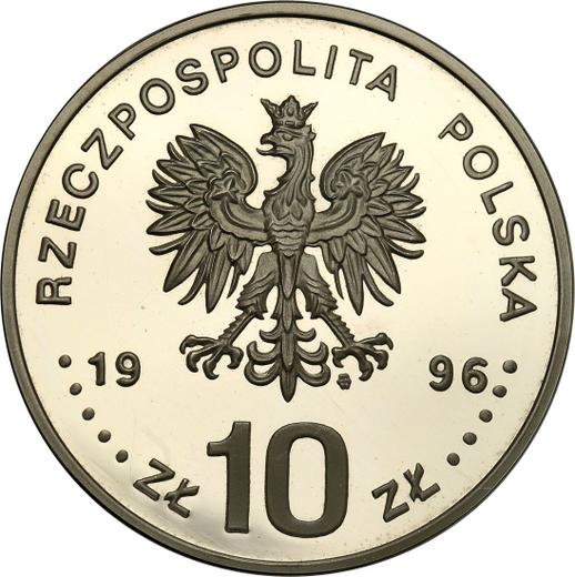 Reverso 10 eslotis 1996 MW ET "Segismundo II Augusto" Retrato de medio cuerpo - valor de la moneda de plata - Polonia, República moderna