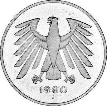 Реверс монеты - 5 марок 1980 года J - цена  монеты - Германия, ФРГ