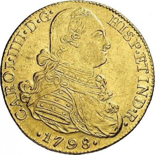 Аверс монеты - 8 эскудо 1798 года NR JJ - цена золотой монеты - Колумбия, Карл IV