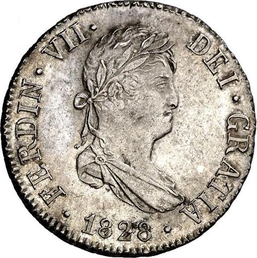 Аверс монеты - 2 реала 1828 года S JB - цена серебряной монеты - Испания, Фердинанд VII