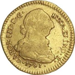 Аверс монеты - 2 эскудо 1781 года So DA - цена золотой монеты - Чили, Карл III