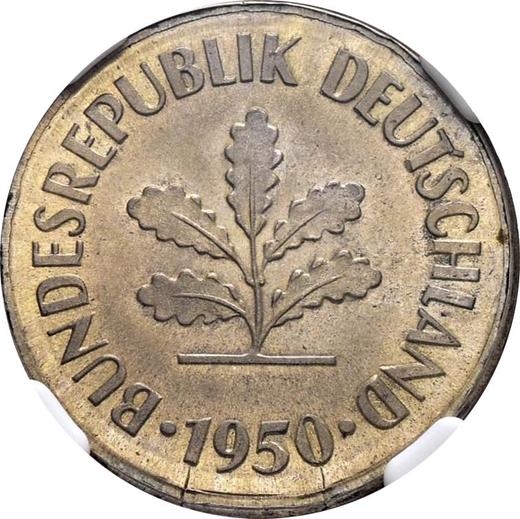 Реверс монеты - 10 пфеннигов 1950 года F Покрыта серебром - цена  монеты - Германия, ФРГ