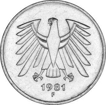 Реверс монеты - 5 марок 1981 года F - цена  монеты - Германия, ФРГ