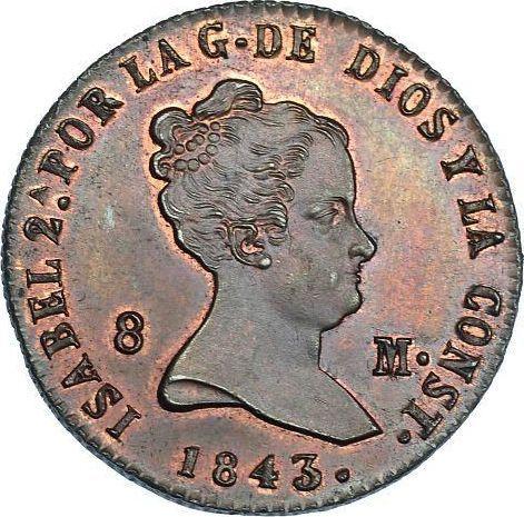 Anverso 8 maravedíes 1843 "Valor nominal sobre el reverso" - valor de la moneda  - España, Isabel II