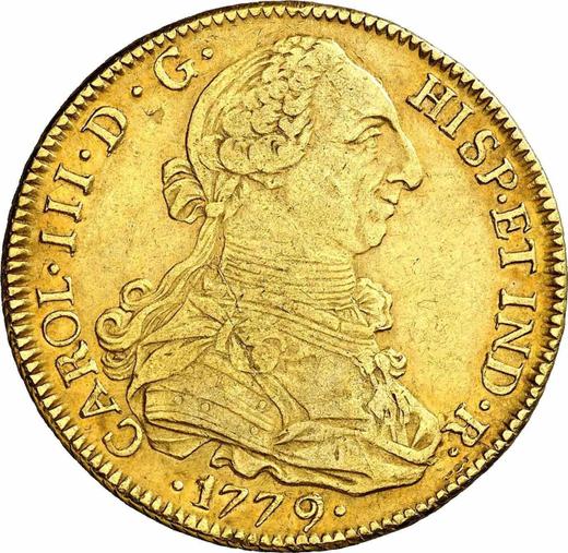 Anverso 8 escudos 1779 So DA - valor de la moneda de oro - Chile, Carlos III