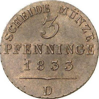 Reverse 3 Pfennig 1833 D -  Coin Value - Prussia, Frederick William III