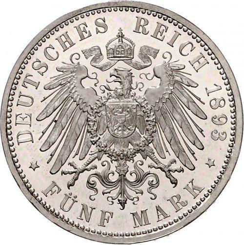 Rewers monety - 5 marek 1893 A "Prusy" - cena srebrnej monety - Niemcy, Cesarstwo Niemieckie