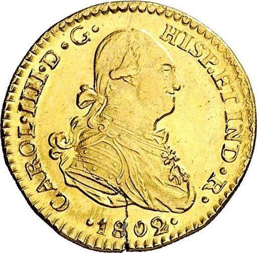 Аверс монеты - 1 эскудо 1802 года Mo FT - цена золотой монеты - Мексика, Карл IV