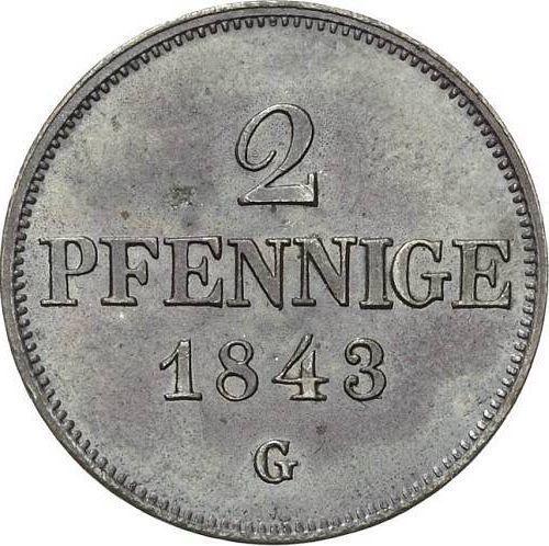 Реверс монеты - 2 пфеннига 1843 года G - цена  монеты - Саксония-Альбертина, Фридрих Август II