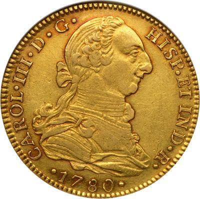 Awers monety - 4 escudo 1780 Mo FF - cena złotej monety - Meksyk, Karol III