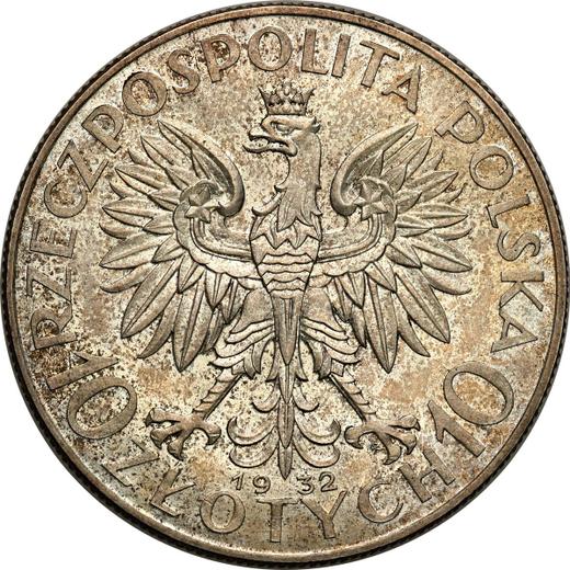Аверс монеты - Пробные 10 злотых 1932 года "Полония" Серебро - цена серебряной монеты - Польша, II Республика