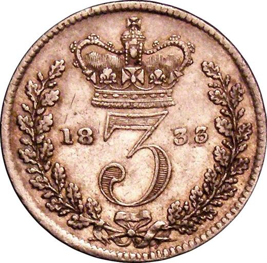 Reverso 3 peniques 1833 "Maundy" - valor de la moneda de plata - Gran Bretaña, Guillermo IV