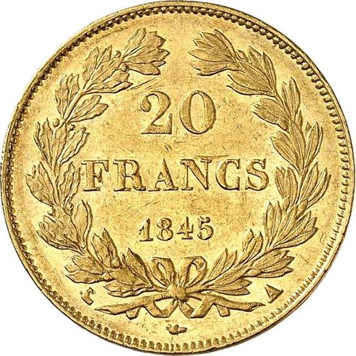 Rewers monety - 20 franków 1845 A "Typ 1832-1848" Paryż - cena złotej monety - Francja, Ludwik Filip I