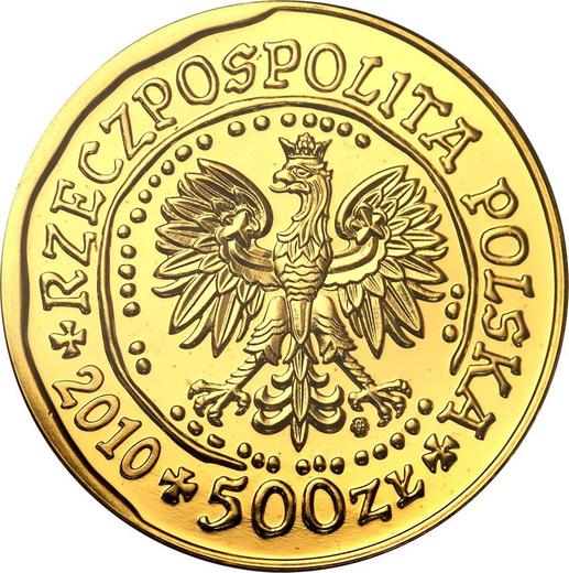 Anverso 500 eslotis 2010 MW NR "Pigargo europeo" - valor de la moneda de oro - Polonia, República moderna