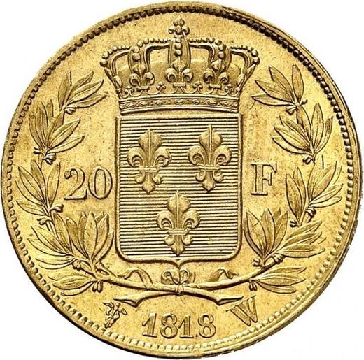 Reverse 20 Francs 1818 W "Type 1816-1824" Lille - France, Louis XVIII