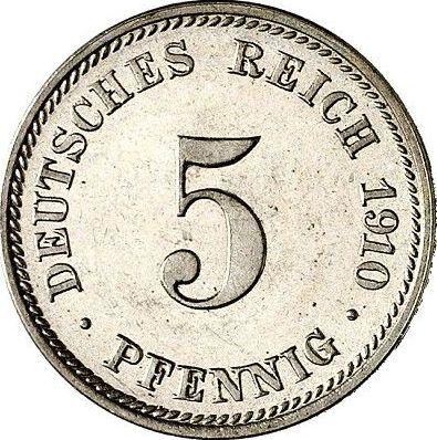 Аверс монеты - 5 пфеннигов 1910 года D "Тип 1890-1915" - цена  монеты - Германия, Германская Империя