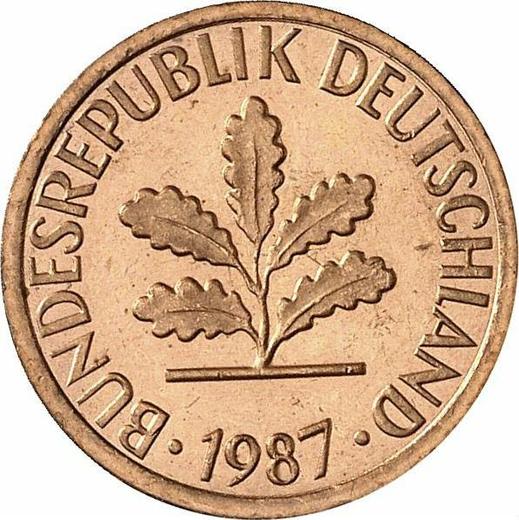 Reverso 1 Pfennig 1987 J - valor de la moneda  - Alemania, RFA