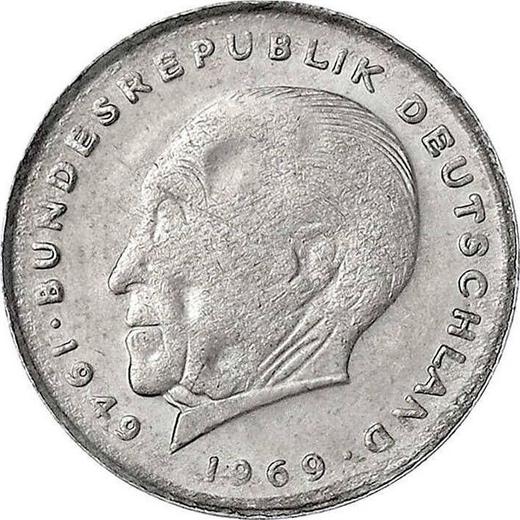 Аверс монеты - 2 марки 1969-1987 года "Аденауэр" Малый вес - цена  монеты - Германия, ФРГ
