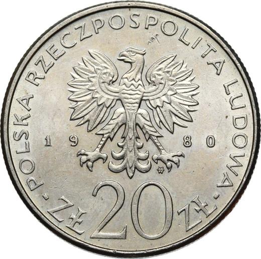 Anverso 20 eslotis 1980 MW "50 aniversario de la fragata "Dar Pomorza"" Cuproníquel - valor de la moneda  - Polonia, República Popular
