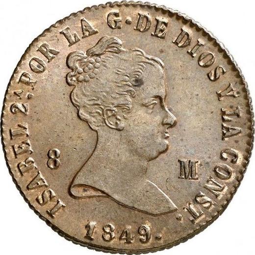 Anverso 8 maravedíes 1849 Ja "Valor nominal sobre el reverso" - valor de la moneda  - España, Isabel II