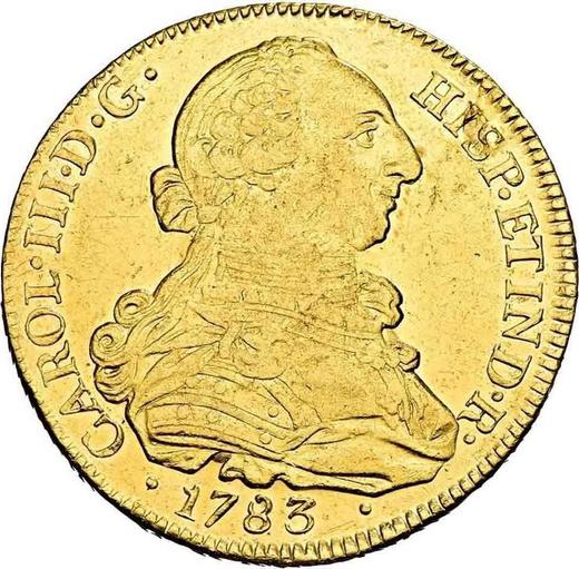Аверс монеты - 8 эскудо 1783 года P SF - цена золотой монеты - Колумбия, Карл III