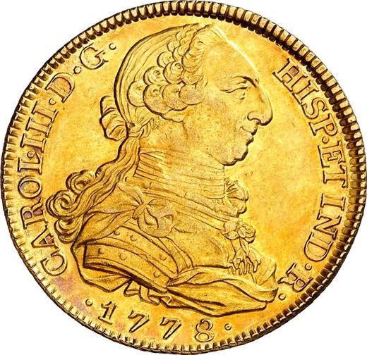 Obverse 8 Escudos 1778 M PJ - Spain, Charles III