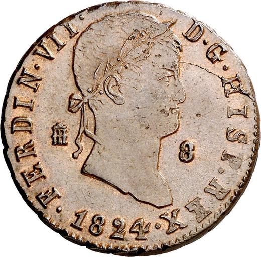 Аверс монеты - 8 мараведи 1824 года "Тип 1815-1833" - цена  монеты - Испания, Фердинанд VII