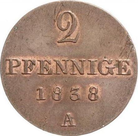 Реверс монеты - 2 пфеннига 1838 года A - цена  монеты - Ганновер, Эрнст Август