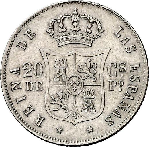 Реверс монеты - 20 сентаво 1865 года - цена серебряной монеты - Филиппины, Изабелла II