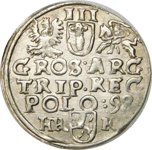 Reverso Trojak (3 groszy) 1598 HR K "Casa de moneda de Wschowa" - valor de la moneda de plata - Polonia, Segismundo III