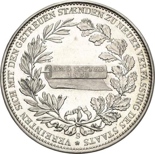 Reverso Tálero 1831 S "Nueva constitución" - valor de la moneda de plata - Sajonia, Antonio