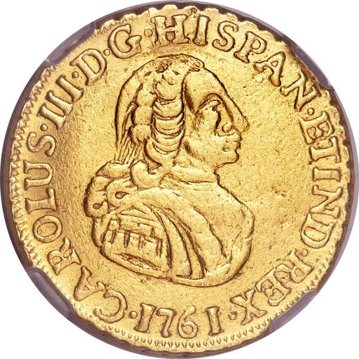 Awers monety - 2 escudo 1761 JM - cena złotej monety - Peru, Karol III