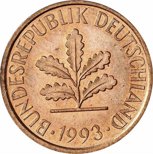 Реверс монеты - 2 пфеннига 1993 года F - цена  монеты - Германия, ФРГ