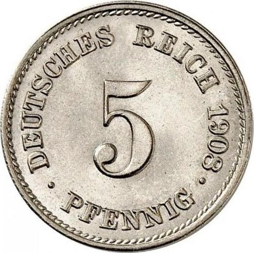 Аверс монеты - 5 пфеннигов 1908 года J "Тип 1890-1915" - цена  монеты - Германия, Германская Империя