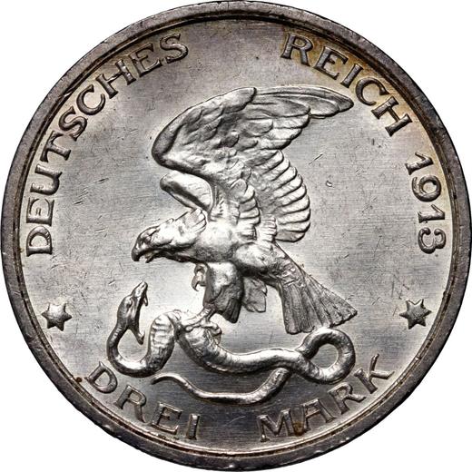 Reverso 3 marcos 1913 A "Prusia" Guerra de Liberación - valor de la moneda de plata - Alemania, Imperio alemán