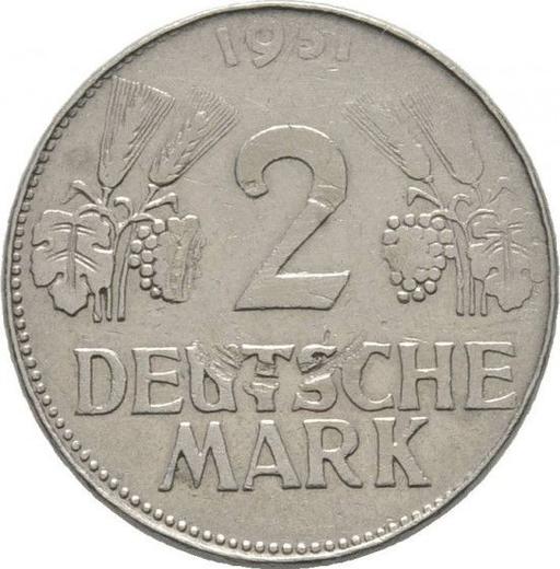 Аверс монеты - 2 марки 1951 года Малый вес - цена  монеты - Германия, ФРГ